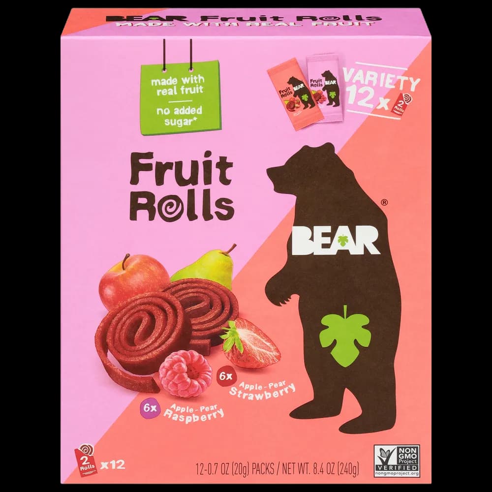 Bear Apple-Pear Raspberry/Apple-Pear Strawberry Fruit Rolls Variety Pack